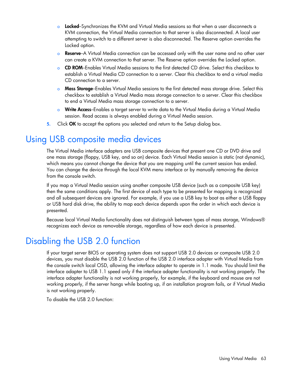 Using usb composite media devices, Disabling the usb 2.0 function | HP 409054-003 User Manual | Page 63 / 105