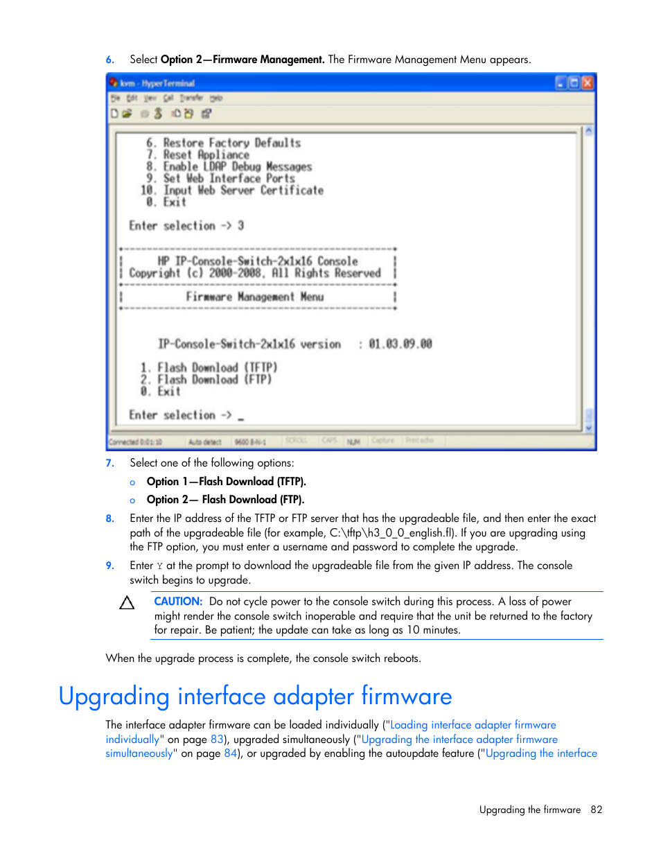 Upgrading interface adapter firmware | HP 409054-003 User Manual | Page 82 / 105