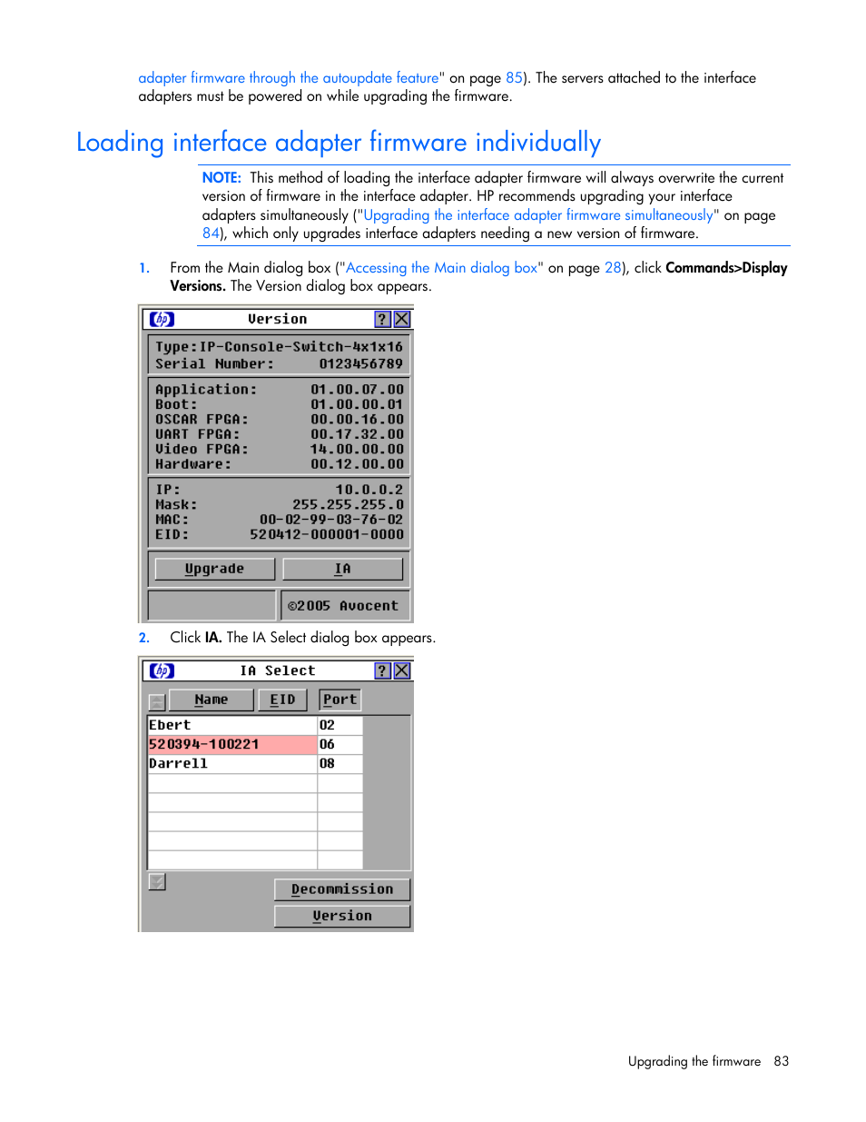 Loading interface adapter firmware individually, N be loaded individually, Loading interface adapter firmware | Individually | HP 409054-003 User Manual | Page 83 / 105