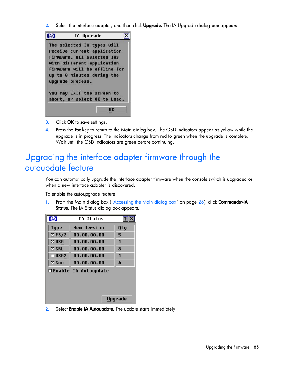 Upgrading the interface, Adapter firmware through the autoupdate feature | HP 409054-003 User Manual | Page 85 / 105