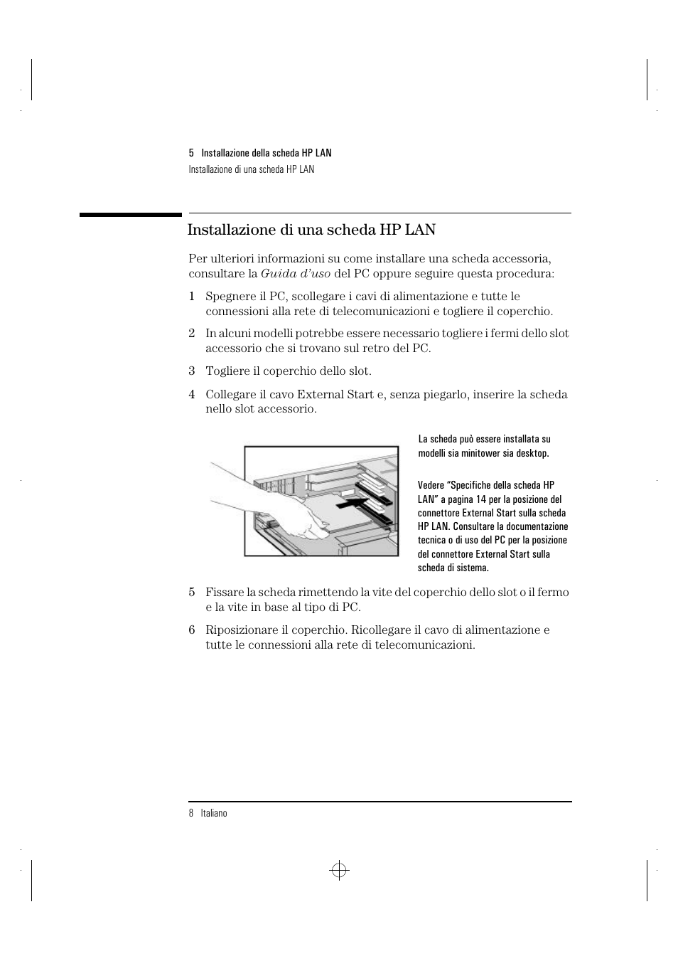 Installazione di una scheda hp lan | HP 100TX NightDIRECTOR/100 User Manual | Page 108 / 121