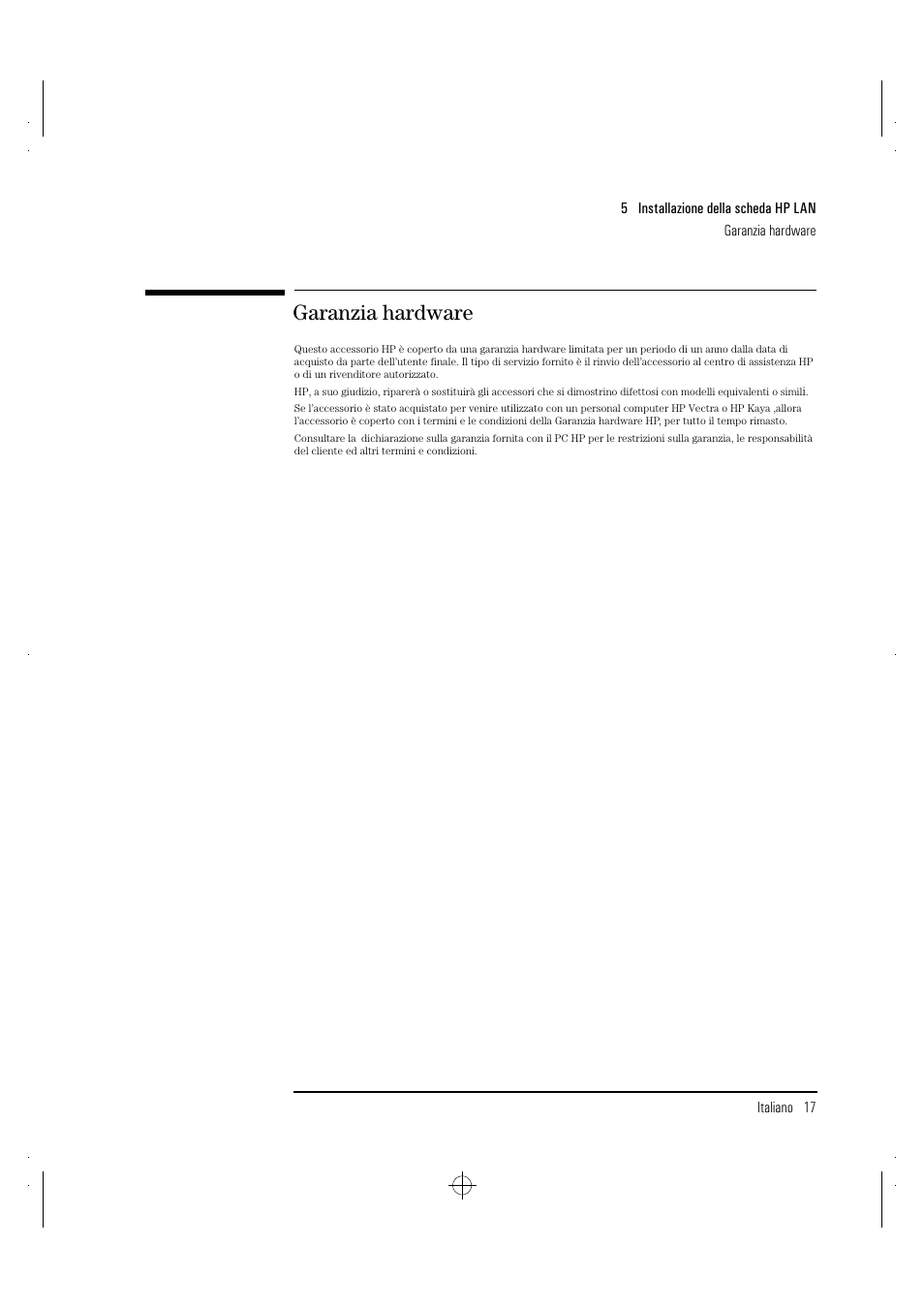 Garanzia hardware | HP 100TX NightDIRECTOR/100 User Manual | Page 117 / 121