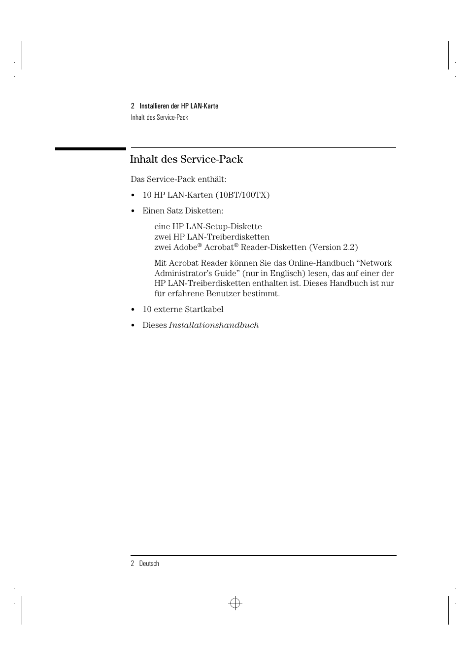 Inhalt des service-pack | HP 100TX NightDIRECTOR/100 User Manual | Page 32 / 121