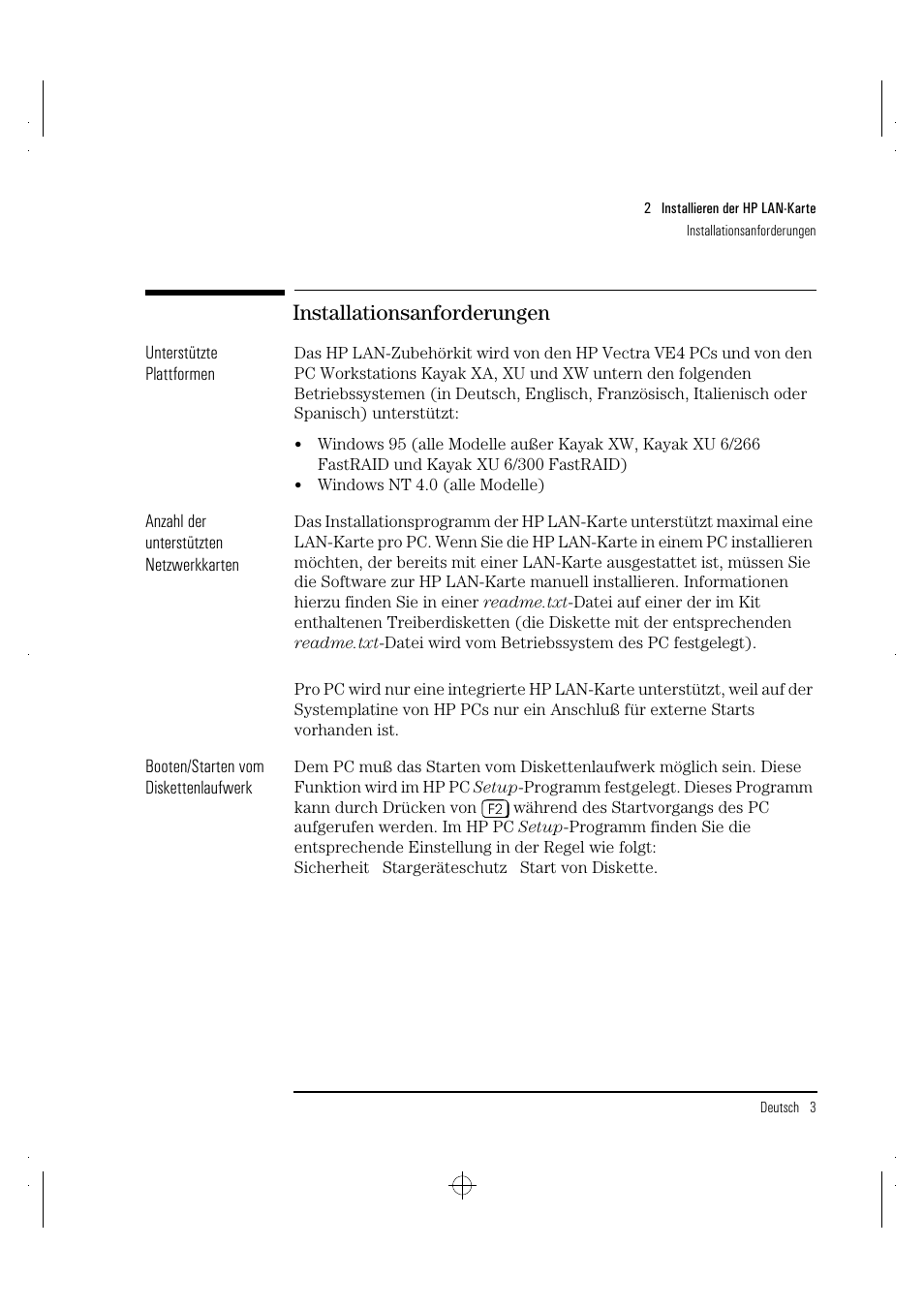 Installationsanforderungen | HP 100TX NightDIRECTOR/100 User Manual | Page 33 / 121