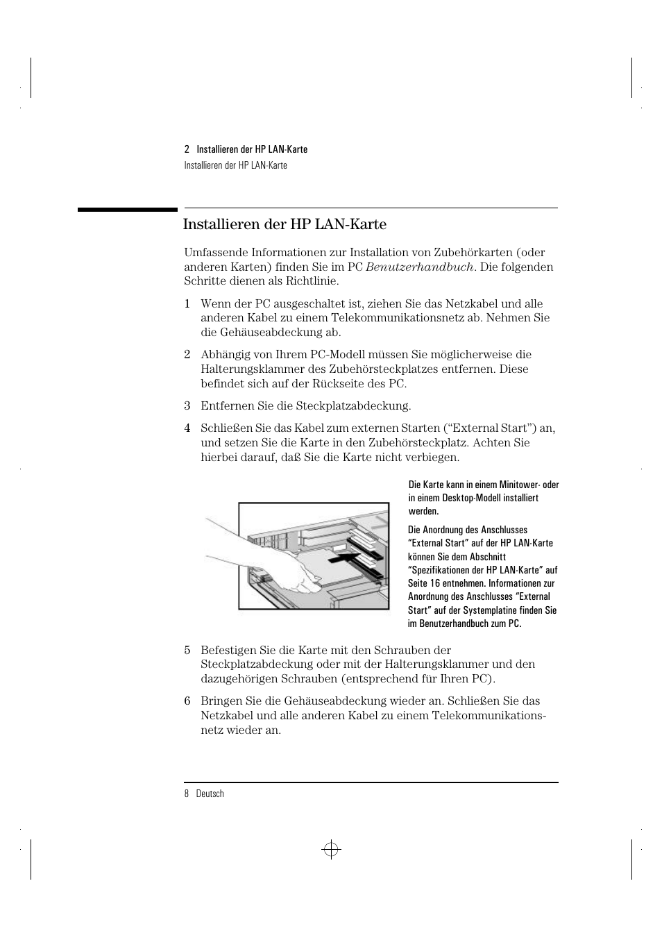 Installieren der hp lan-karte | HP 100TX NightDIRECTOR/100 User Manual | Page 38 / 121