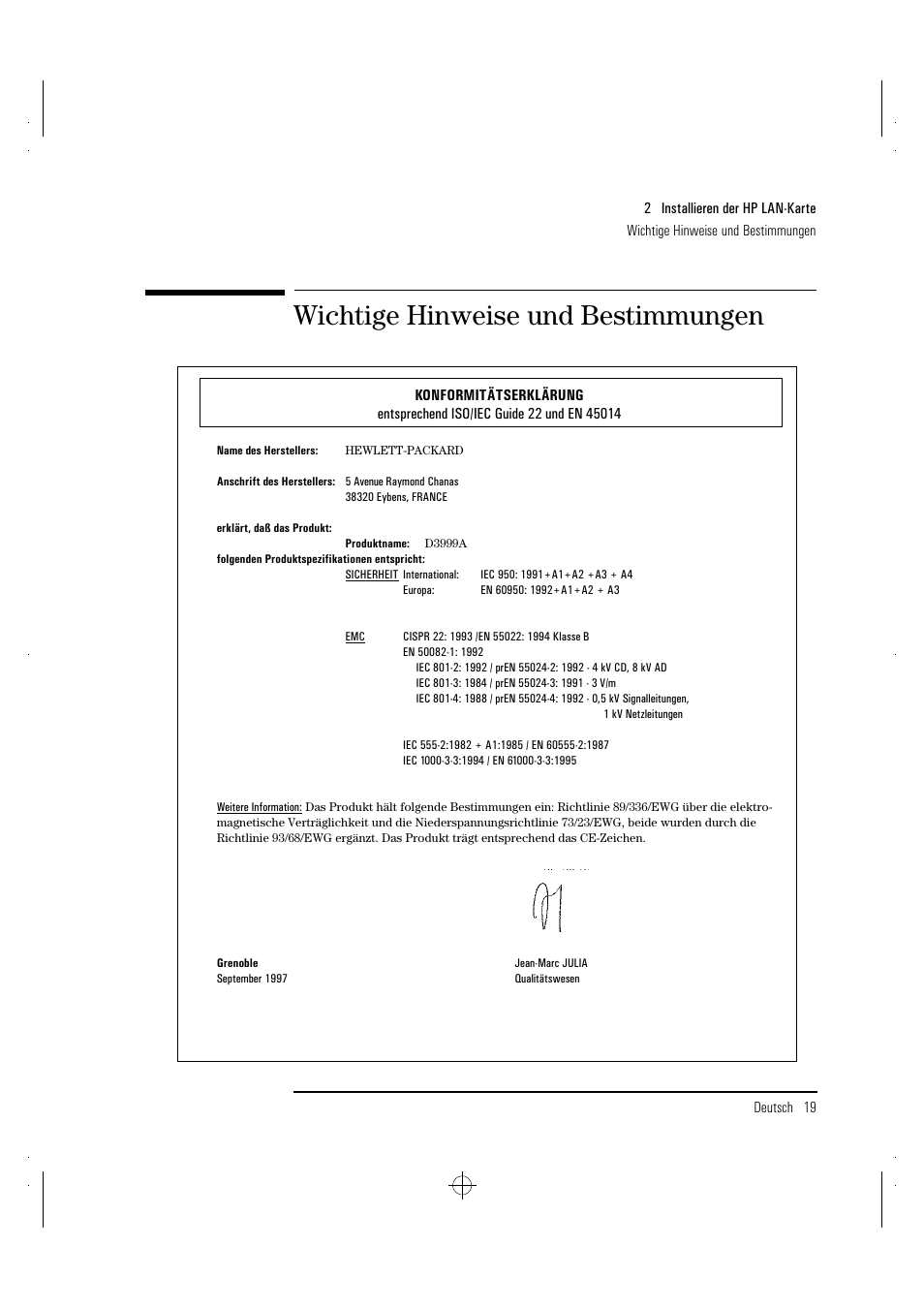 Wichtige hinweise und bestimmungen | HP 100TX NightDIRECTOR/100 User Manual | Page 49 / 121