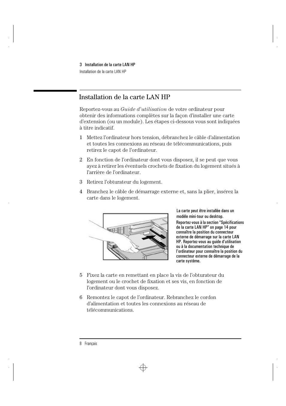 Installation de la carte lan hp | HP 100TX NightDIRECTOR/100 User Manual | Page 62 / 121