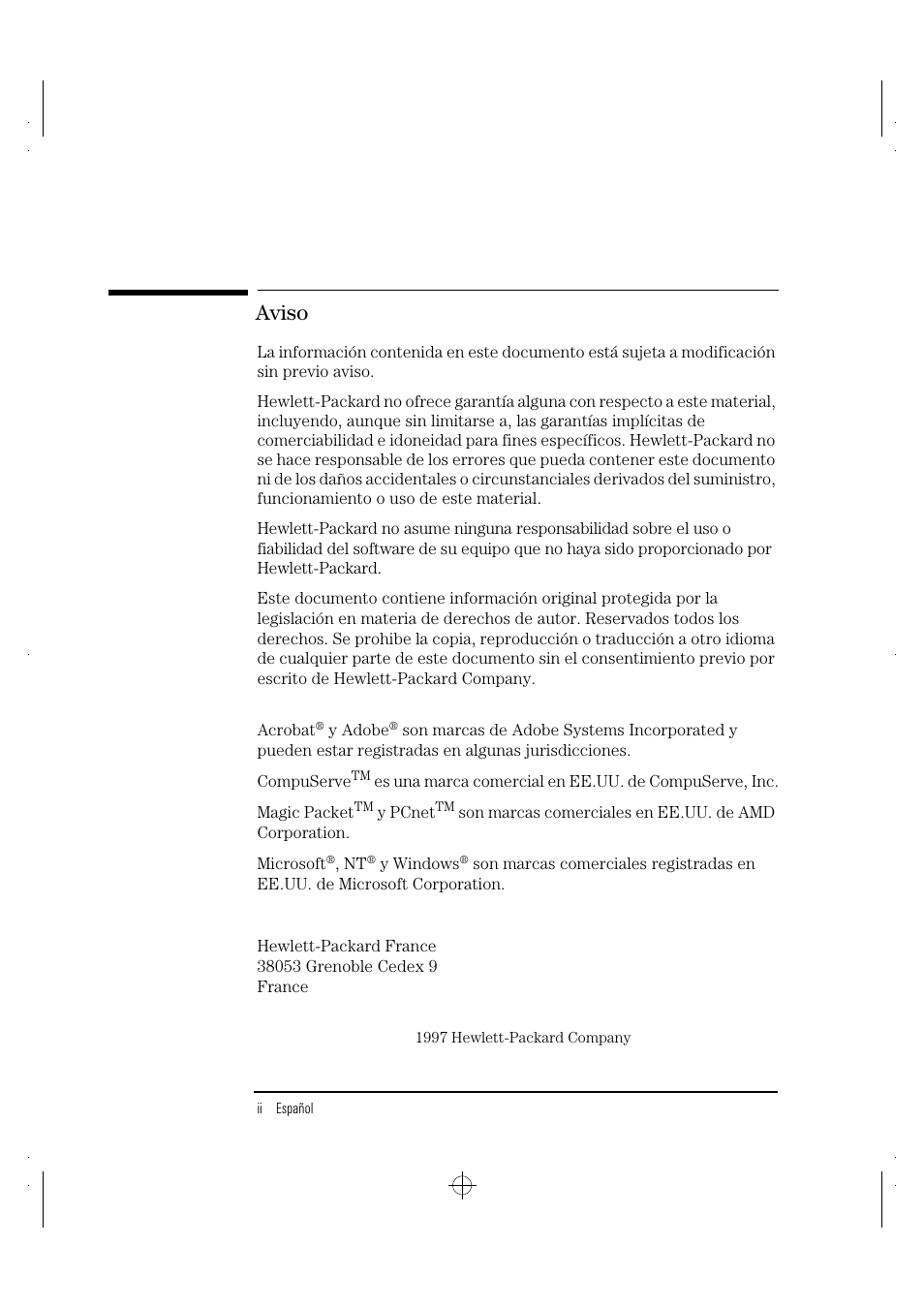Aviso | HP 100TX NightDIRECTOR/100 User Manual | Page 74 / 121