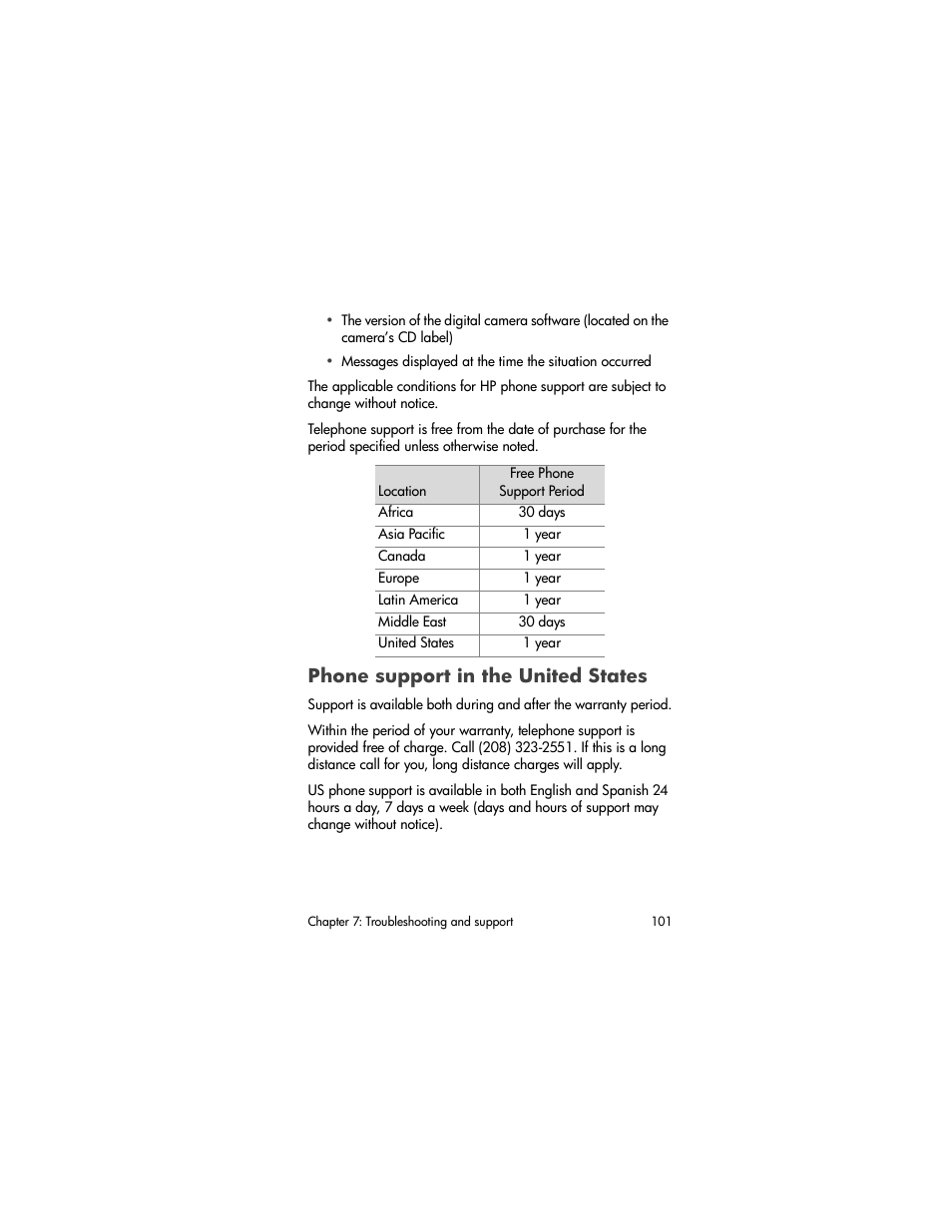 Phone support in the united states | HP 630 series User Manual | Page 101 / 124