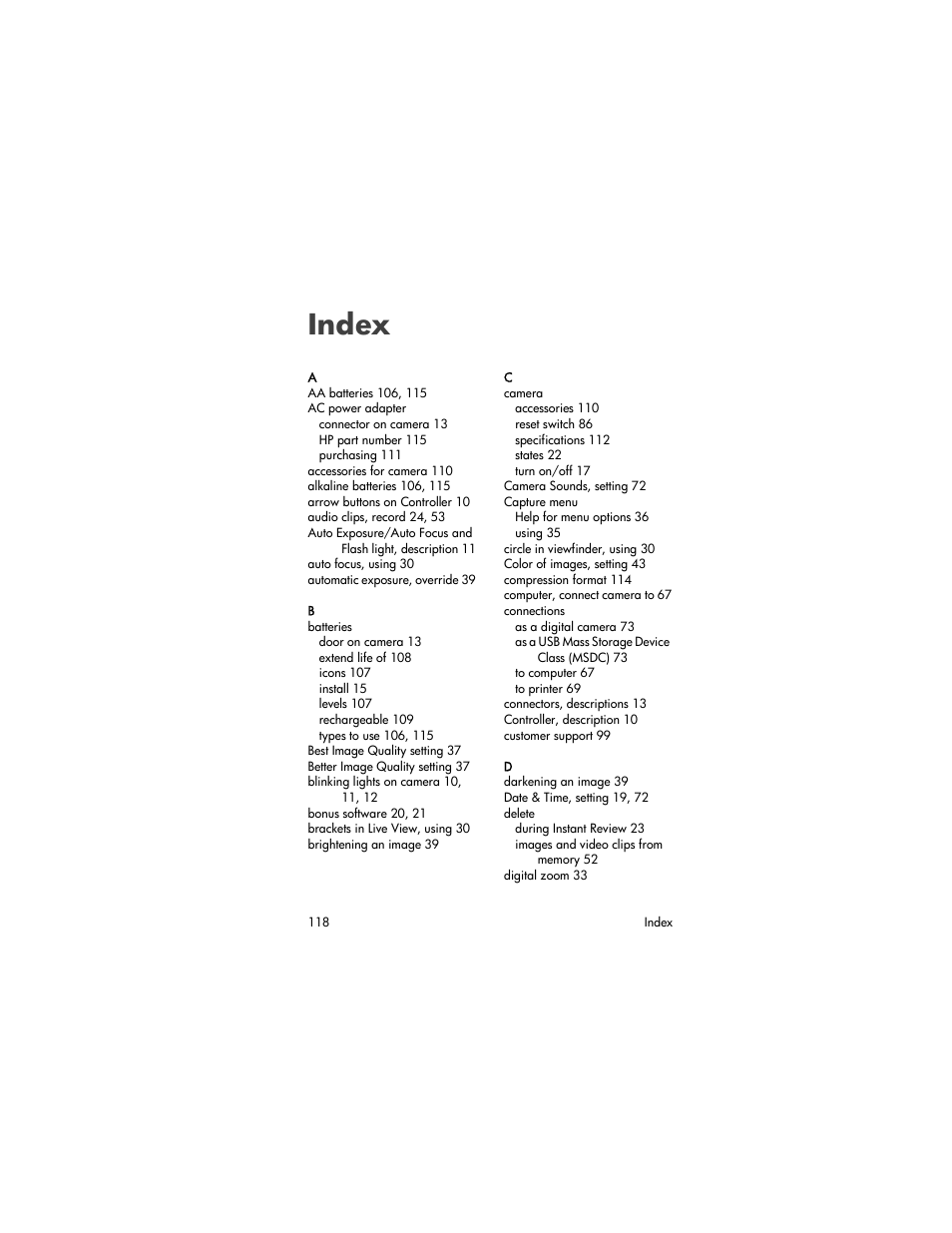 Index | HP 630 series User Manual | Page 118 / 124