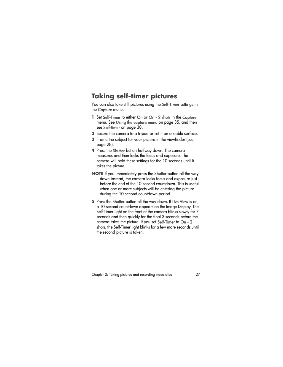 Taking self-timer pictures | HP 630 series User Manual | Page 27 / 124