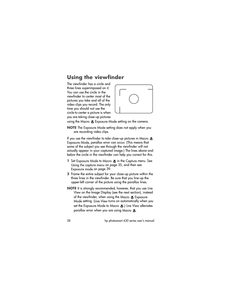 Using the viewfinder | HP 630 series User Manual | Page 28 / 124