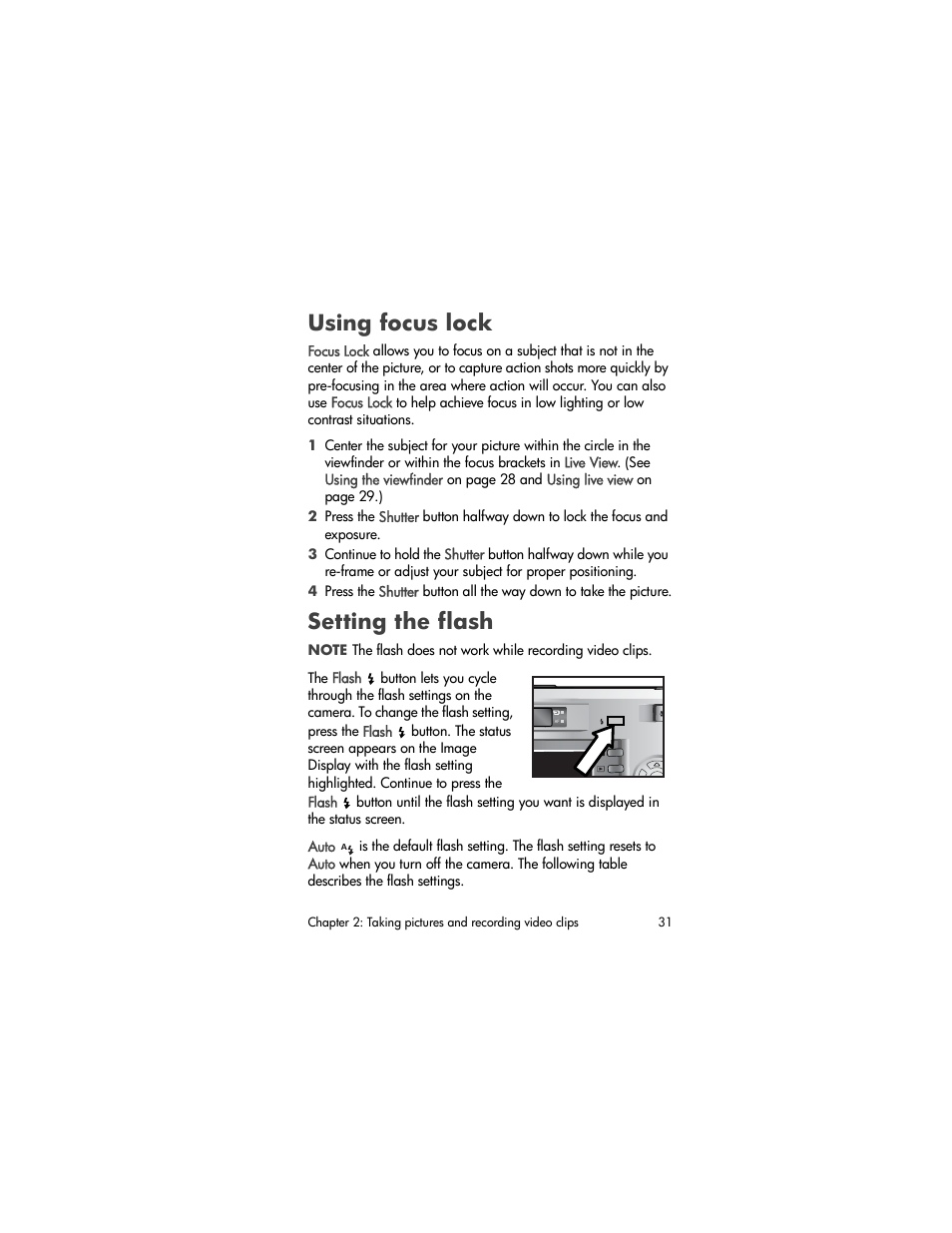 Using focus lock, Setting the flash, Setting the | Flash | HP 630 series User Manual | Page 31 / 124