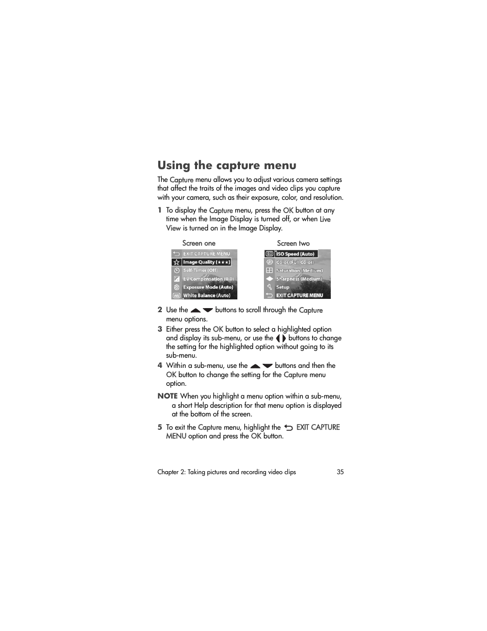 Using the capture menu | HP 630 series User Manual | Page 35 / 124