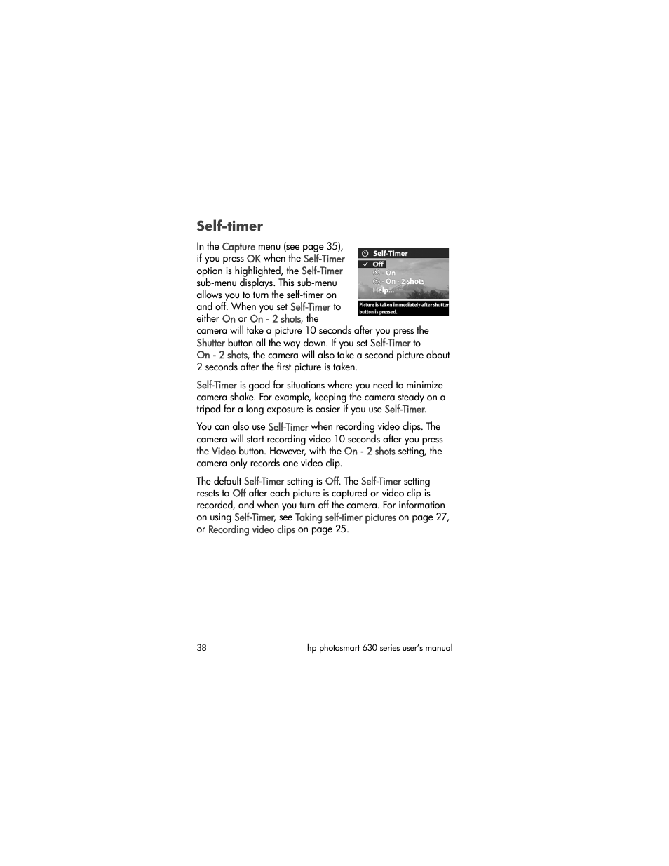 Self-timer | HP 630 series User Manual | Page 38 / 124