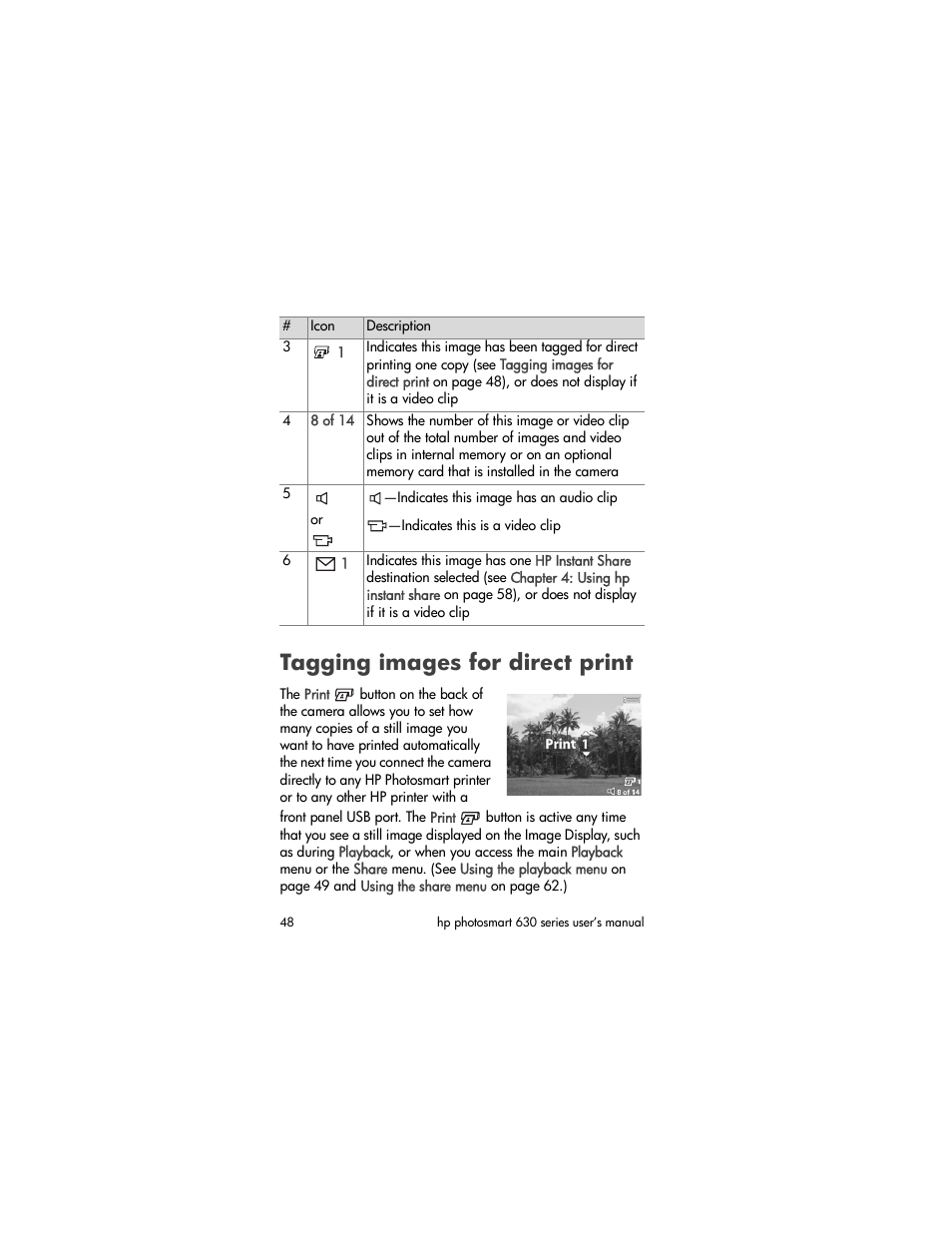 Tagging images for direct print | HP 630 series User Manual | Page 48 / 124