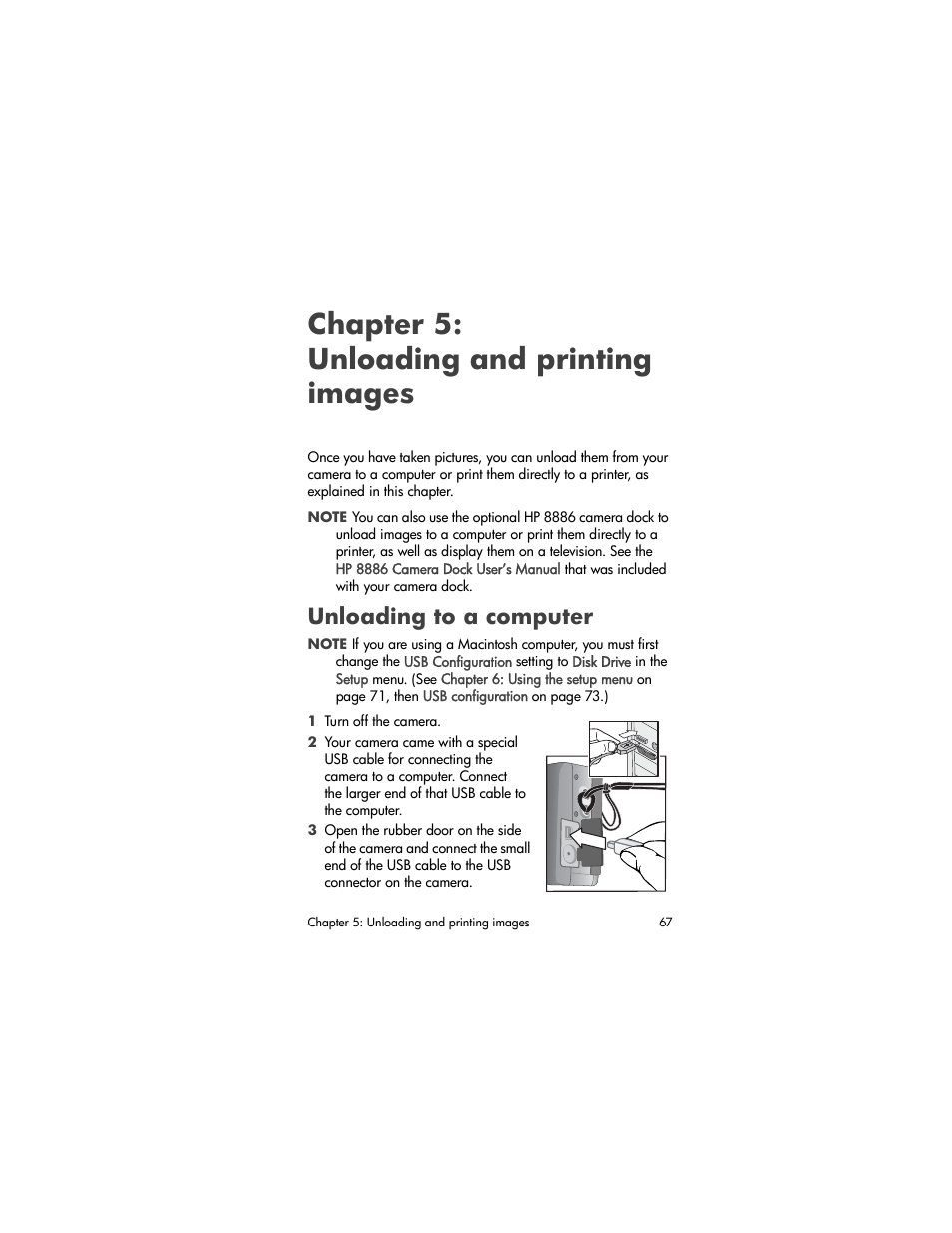 Chapter 5: unloading and printing images, Unloading to a computer | HP 630 series User Manual | Page 67 / 124