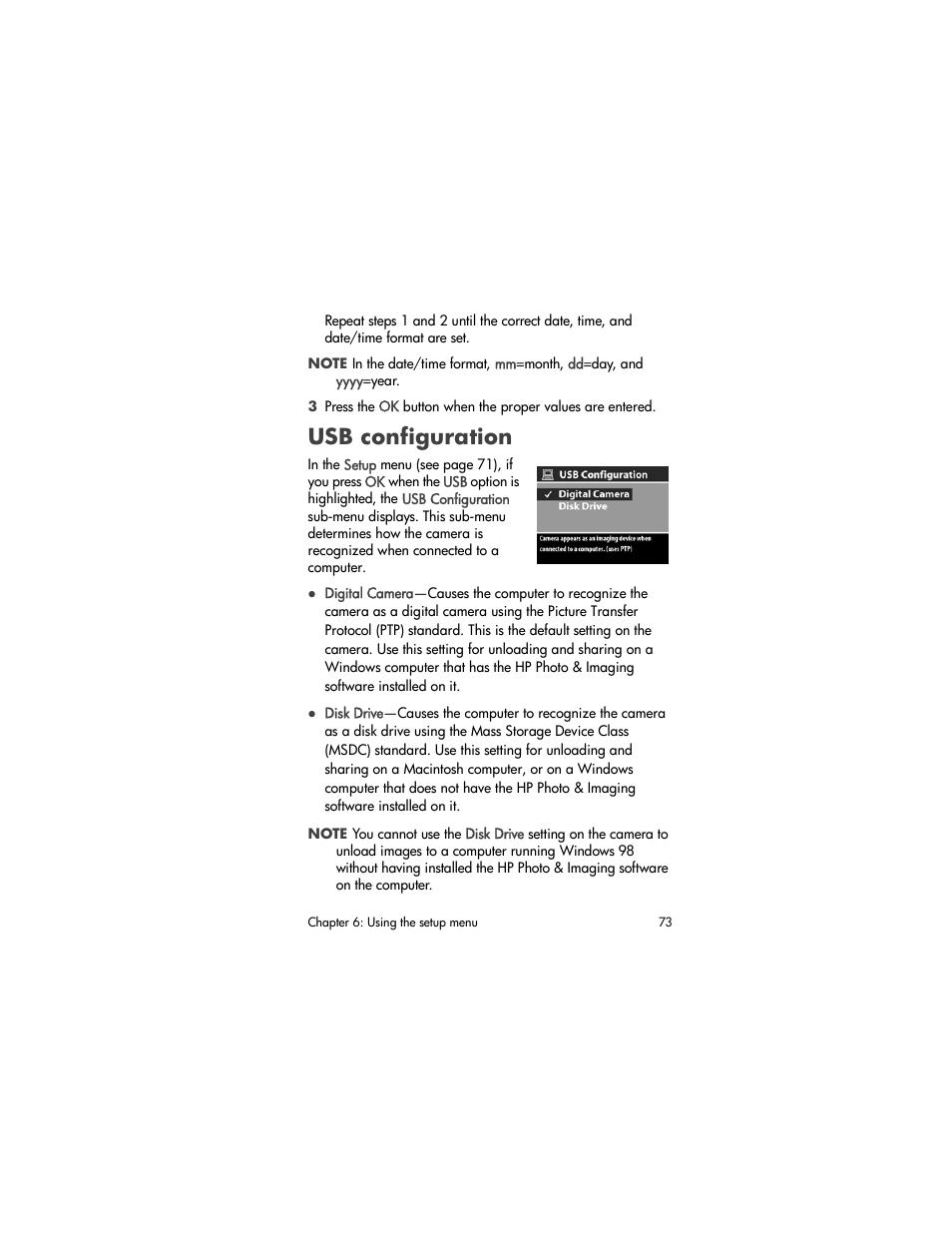 Usb configuration | HP 630 series User Manual | Page 73 / 124