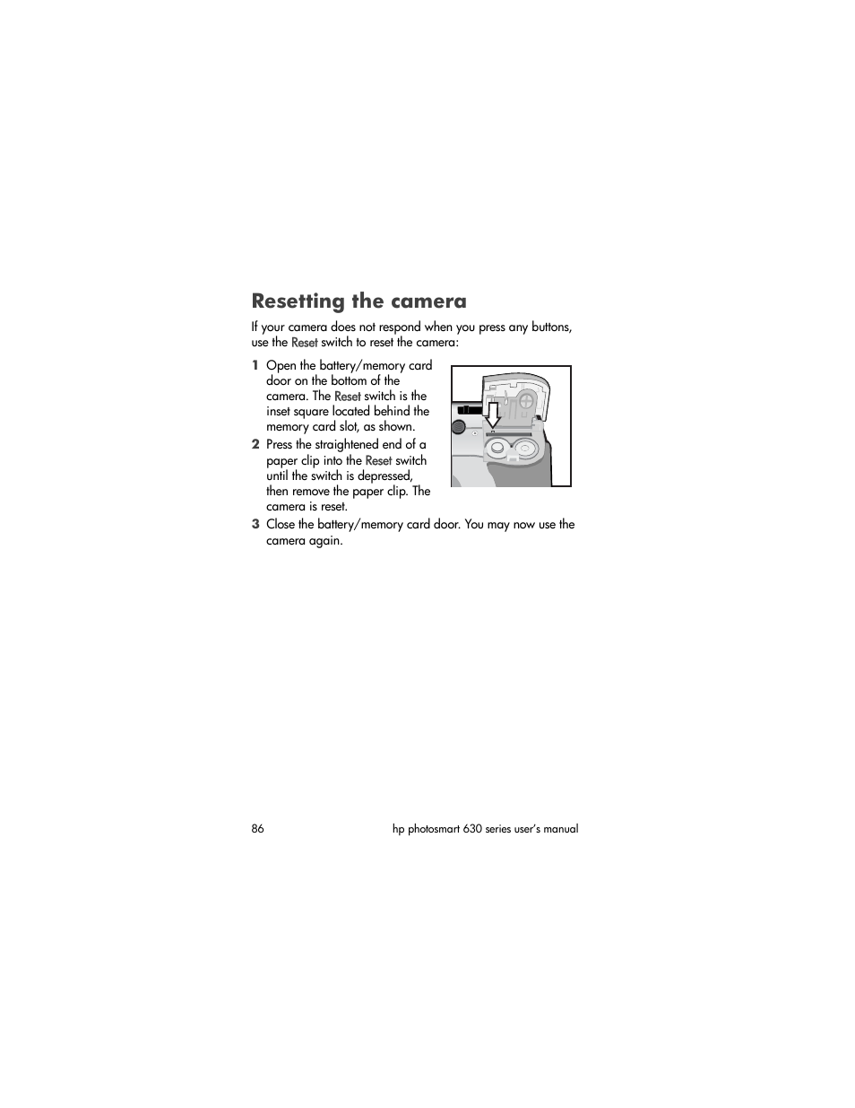 Resetting the camera | HP 630 series User Manual | Page 86 / 124