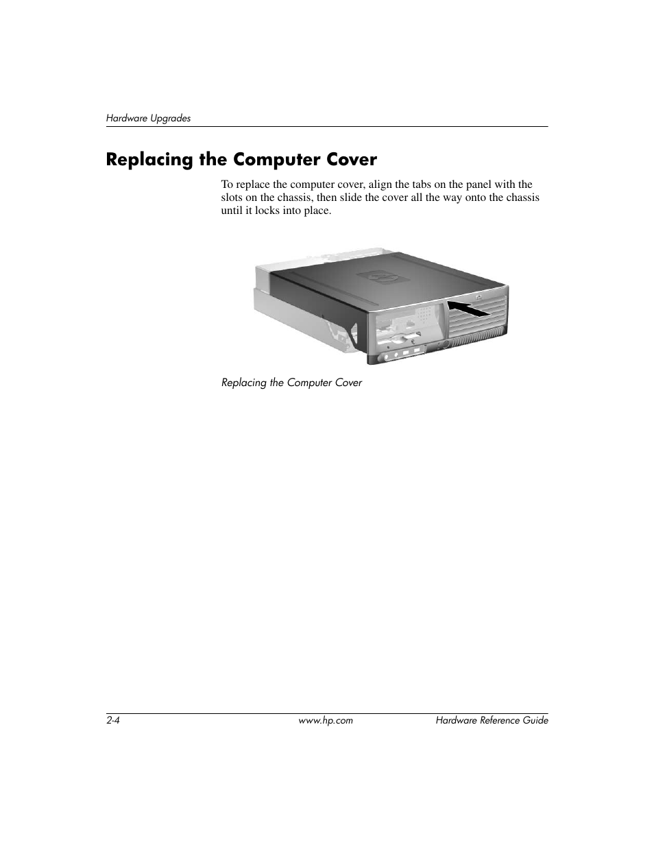 Replacing the computer cover, Replacing the computer cover –4 | HP COMPAQ DC5100 User Manual | Page 14 / 55