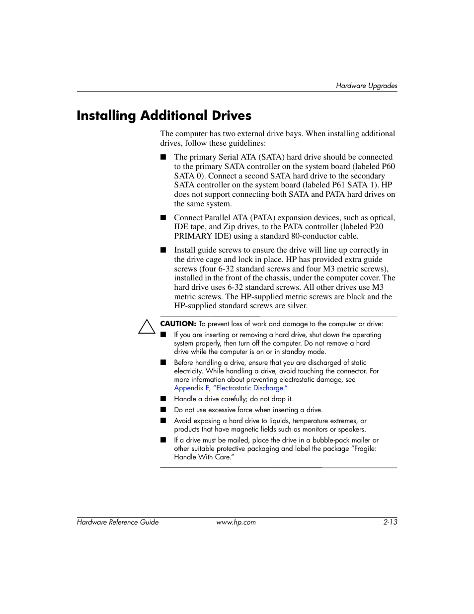 Installing additional drives, Installing additional drives –13 | HP COMPAQ DC5100 User Manual | Page 23 / 55