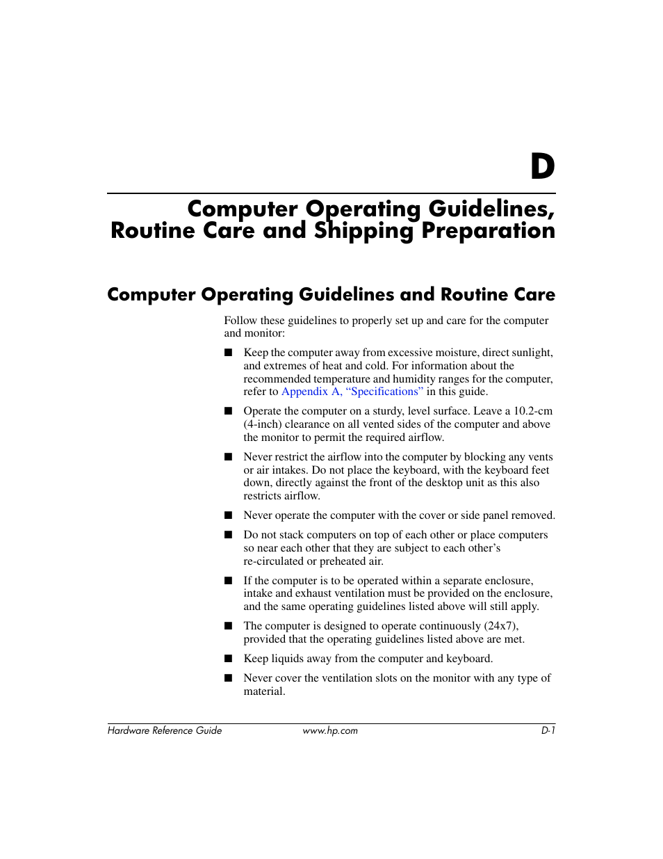 Computer operating guidelines and routine care | HP COMPAQ DC5100 User Manual | Page 48 / 55