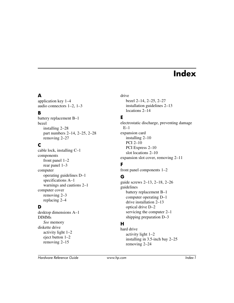 Index | HP COMPAQ DC5100 User Manual | Page 53 / 55