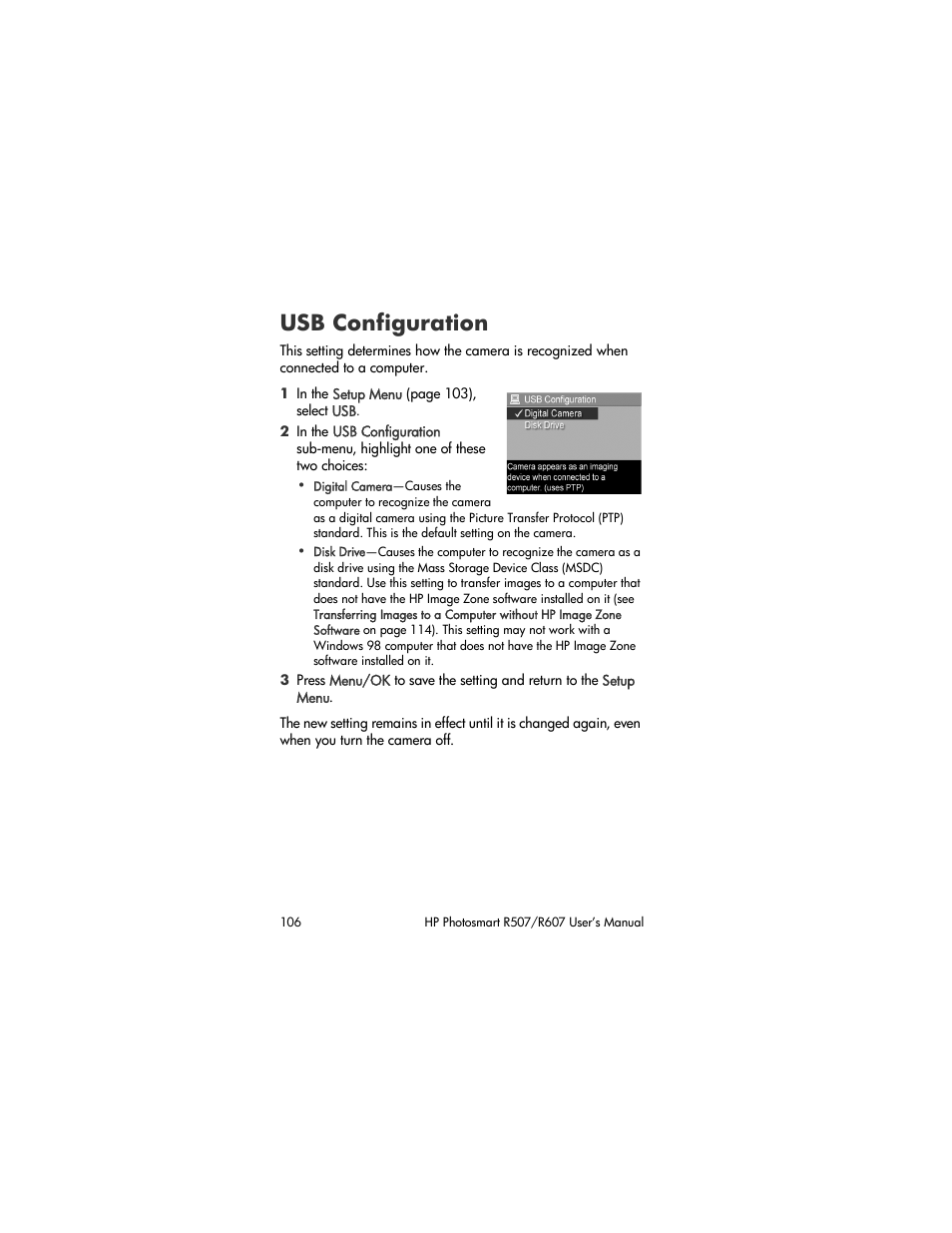 Usb configuration | HP R507 User Manual | Page 106 / 179