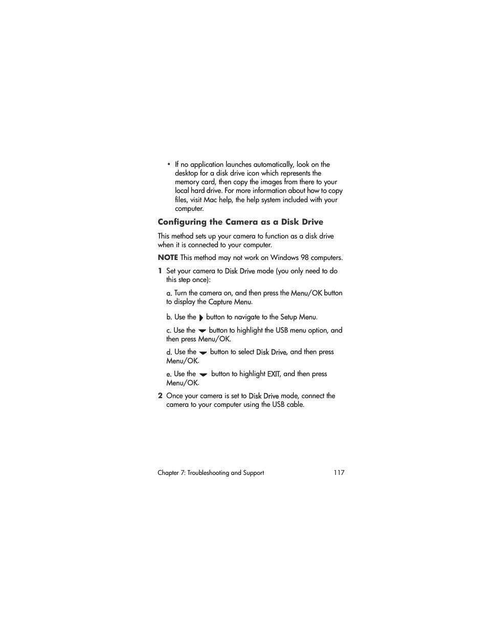 Configuring the camera as a disk drive | HP R507 User Manual | Page 117 / 179