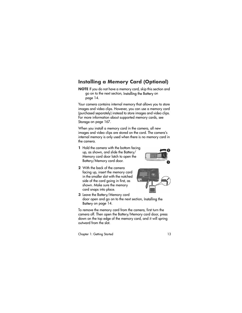 Installing a memory card (optional) | HP R507 User Manual | Page 13 / 179