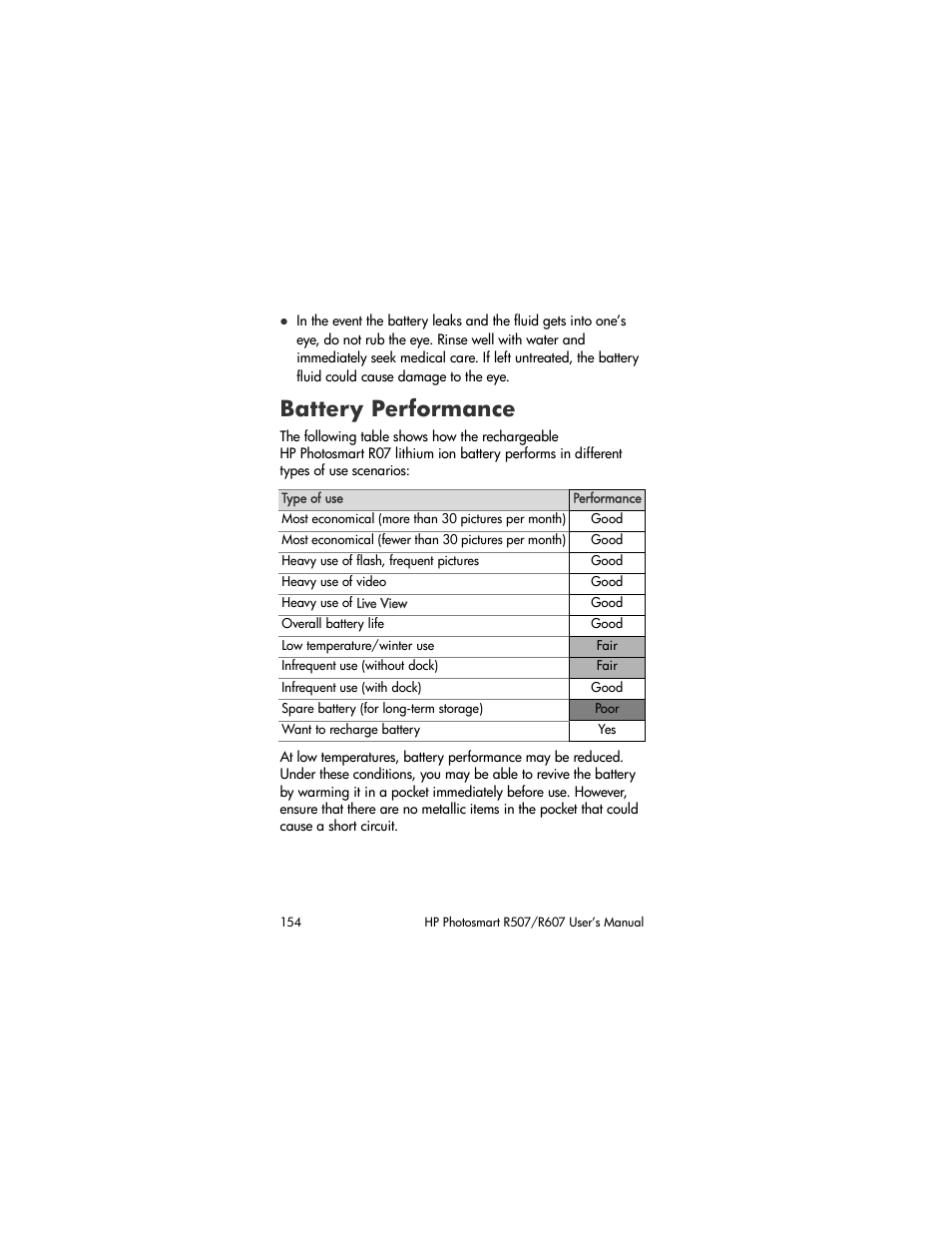 Battery performance | HP R507 User Manual | Page 154 / 179