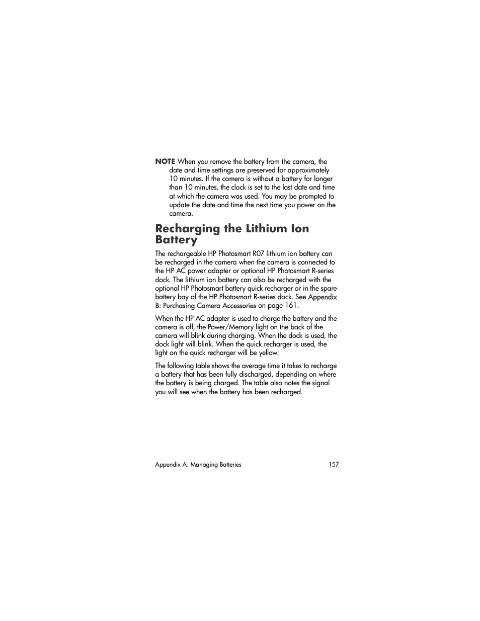 Recharging the lithium ion battery | HP R507 User Manual | Page 157 / 179