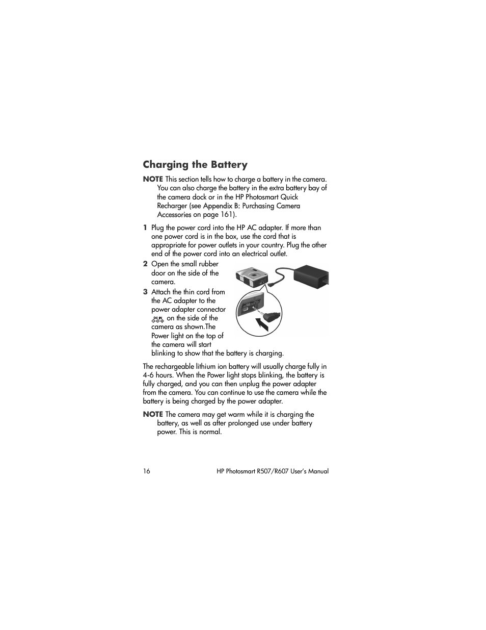 Charging the battery | HP R507 User Manual | Page 16 / 179