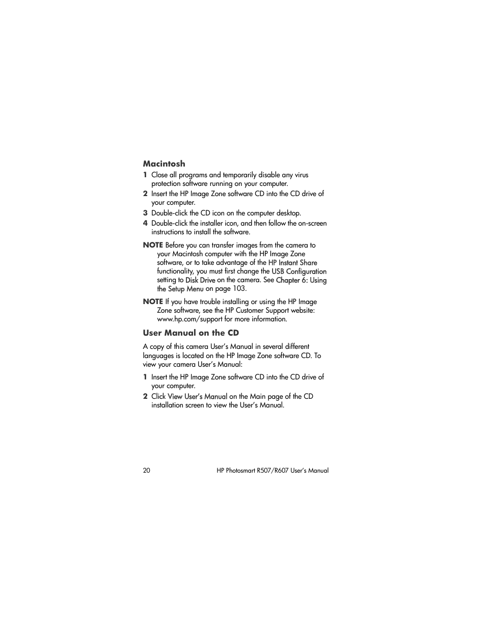 Macintosh, User manual on the cd | HP R507 User Manual | Page 20 / 179