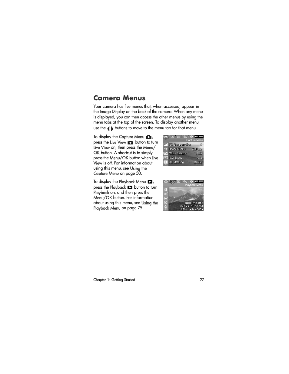 Camera menus | HP R507 User Manual | Page 27 / 179