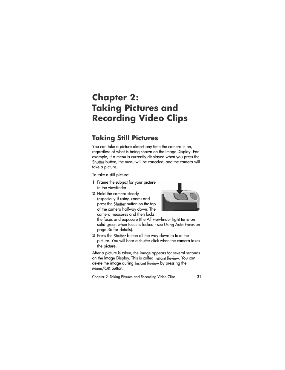 Taking still pictures, Chapter 2, Taking pictures and recording video clips | HP R507 User Manual | Page 31 / 179