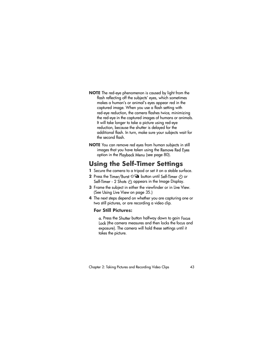 Using the self-timer settings | HP R507 User Manual | Page 43 / 179