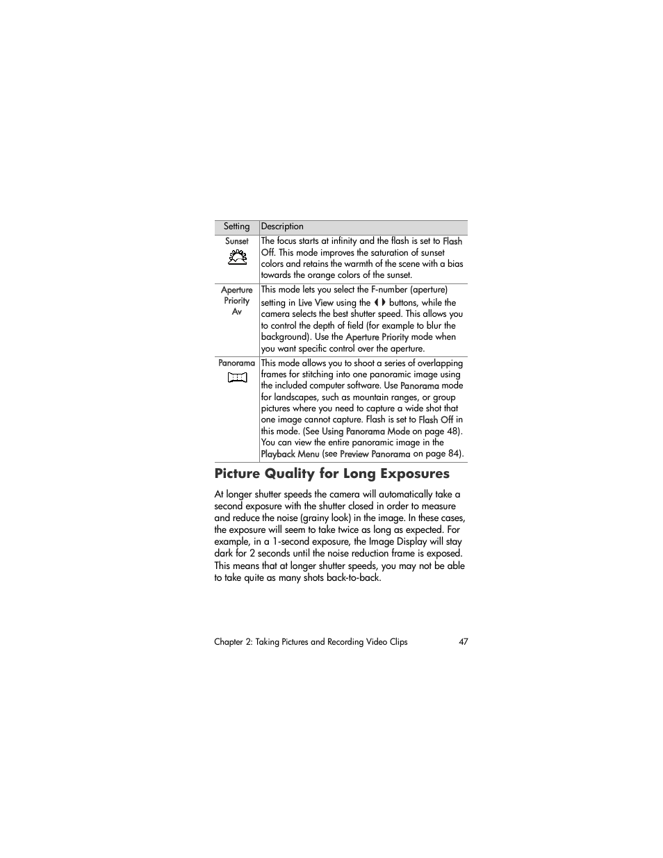 Picture quality for long exposures | HP R507 User Manual | Page 47 / 179