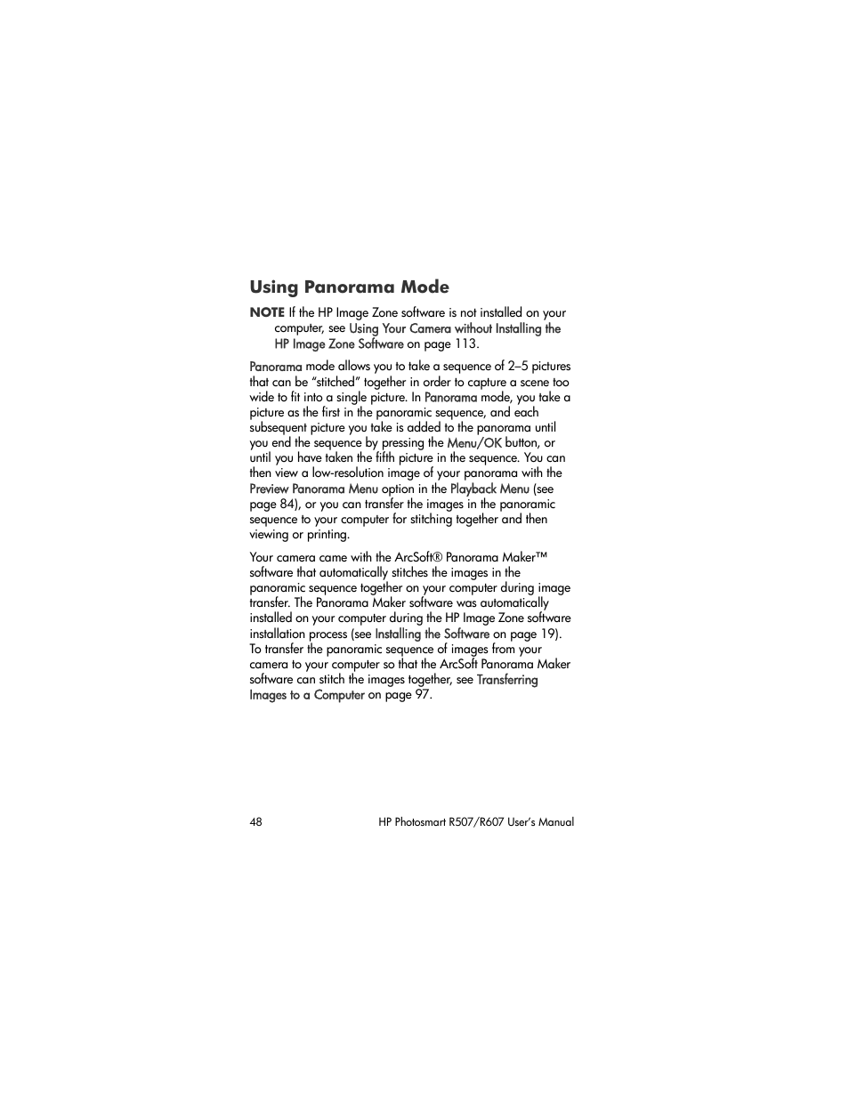 Using panorama mode | HP R507 User Manual | Page 48 / 179