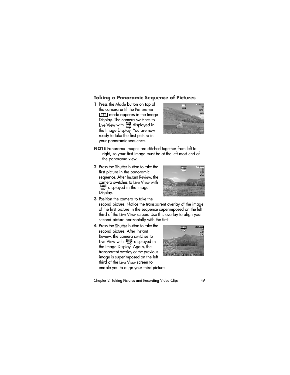 Taking a panoramic sequence of pictures | HP R507 User Manual | Page 49 / 179