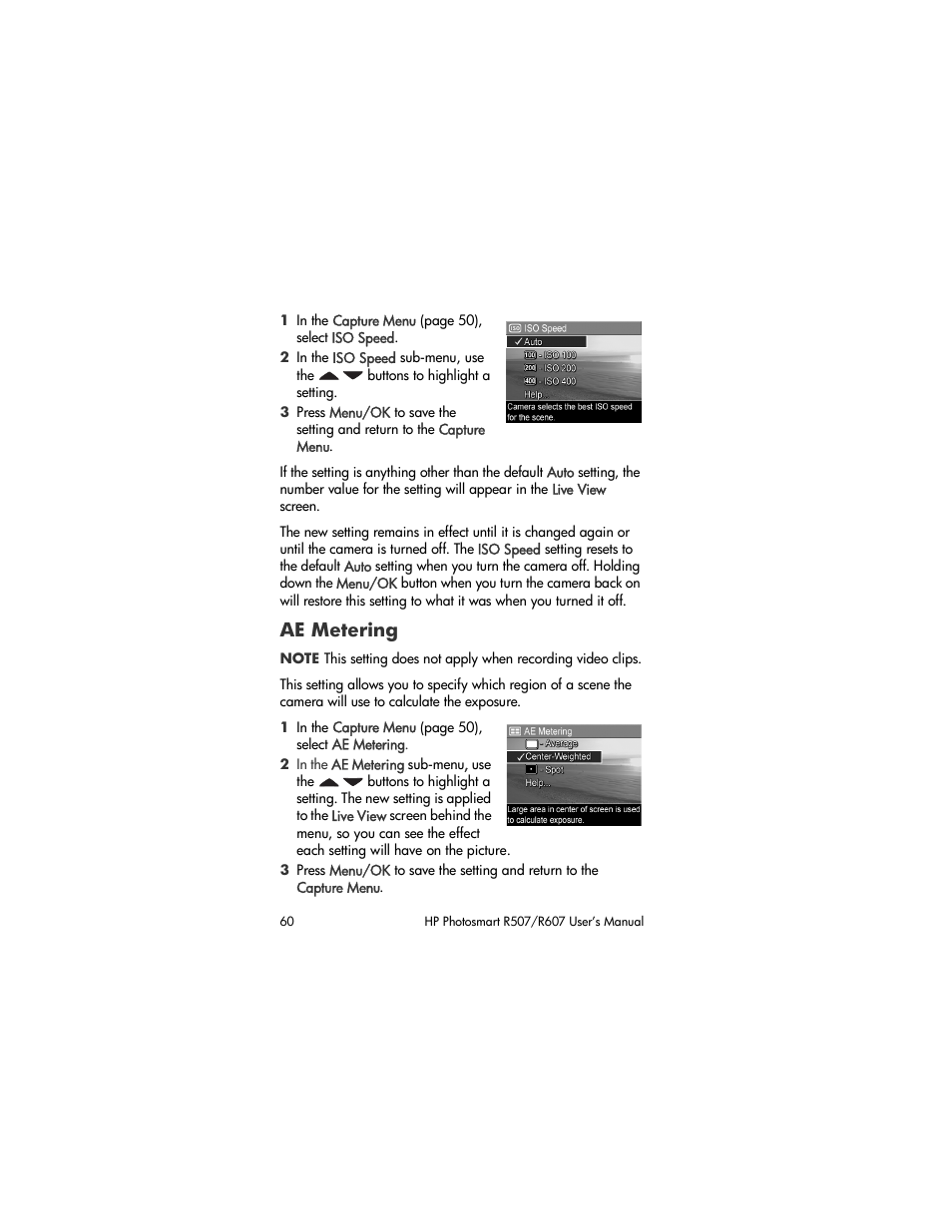 Ae metering | HP R507 User Manual | Page 60 / 179