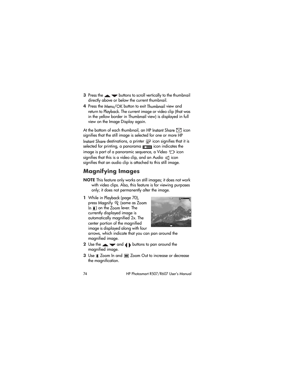 Magnifying images | HP R507 User Manual | Page 74 / 179