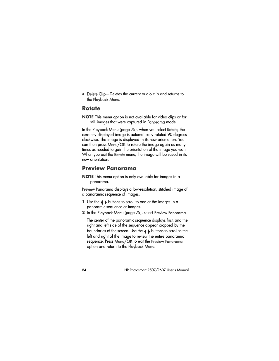 Rotate, Preview panorama | HP R507 User Manual | Page 84 / 179