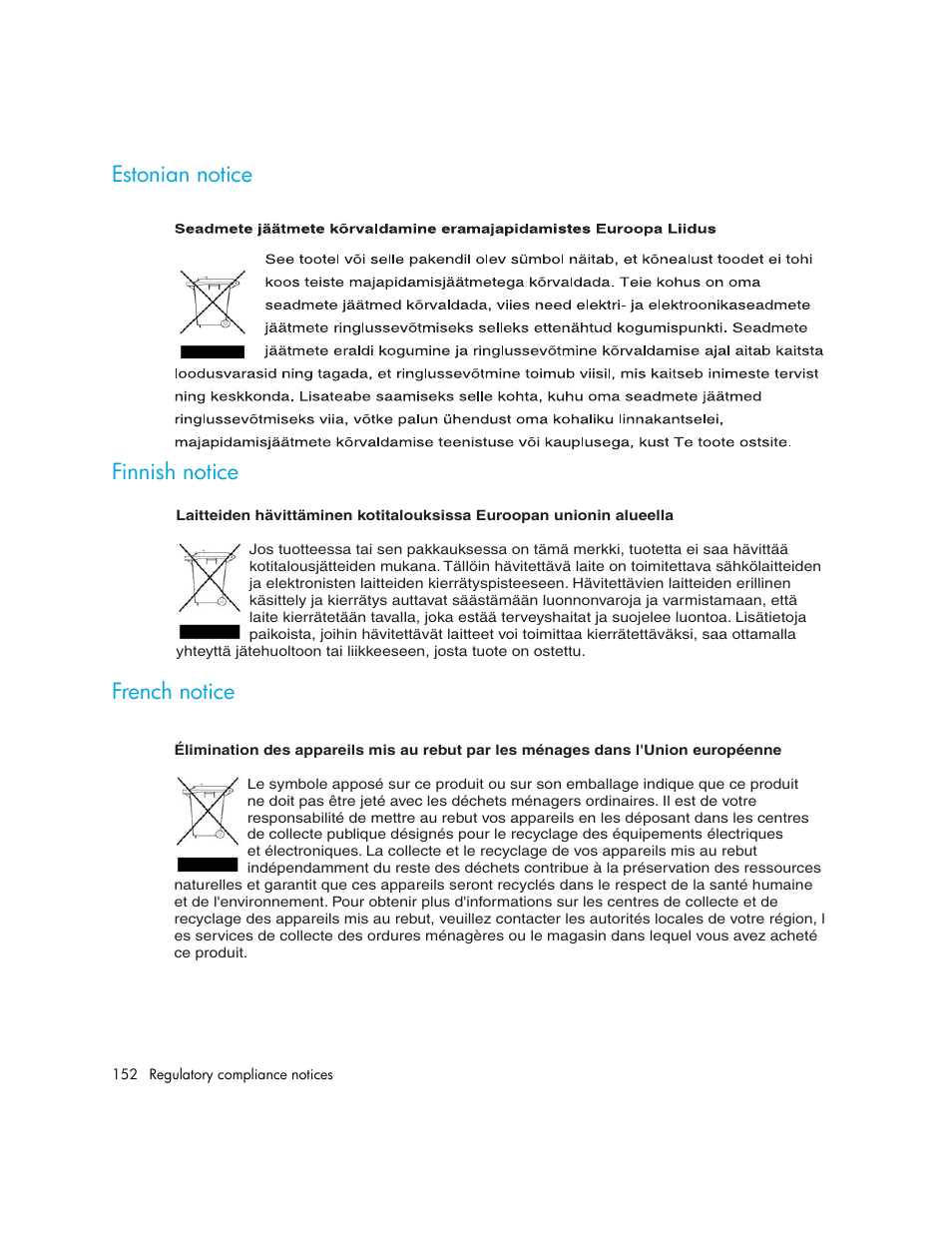 Estonian notice, Finnish notice, French notice | Estonian notice finnish notice french notice | HP MSL6000 Series User Manual | Page 152 / 182