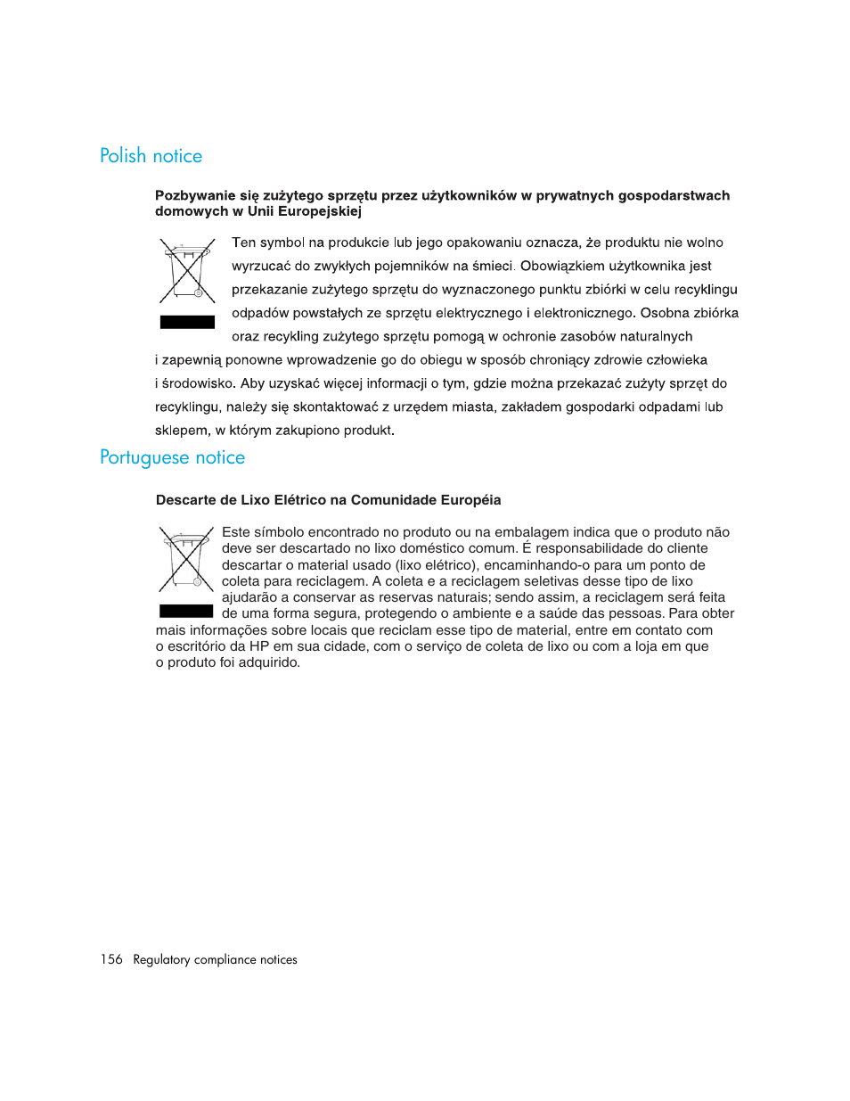Polish notice, Portuguese notice, Polish notice portuguese notice | HP MSL6000 Series User Manual | Page 156 / 182