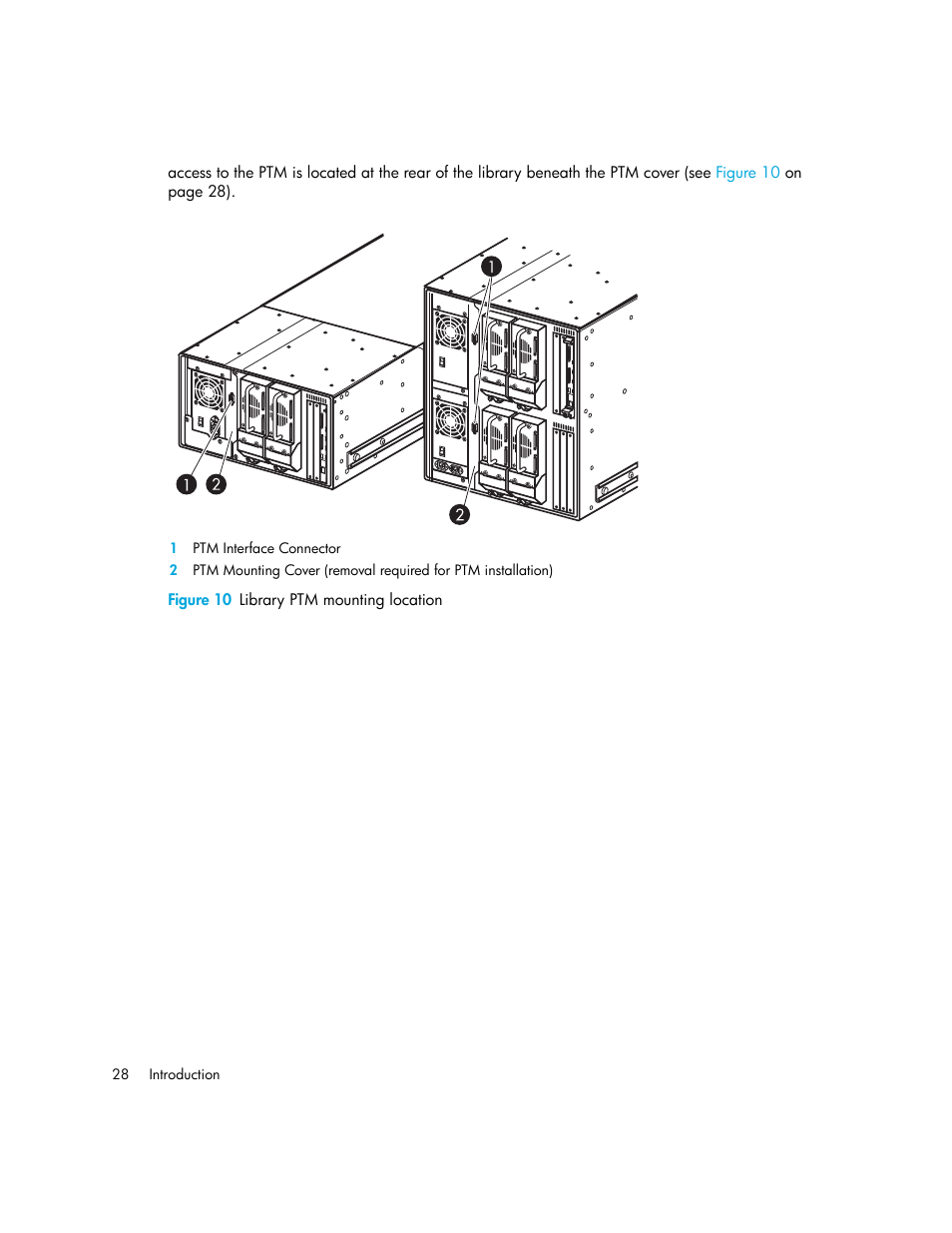 Figure 10 library ptm mounting location, 10 library ptm mounting location | HP MSL6000 Series User Manual | Page 28 / 182