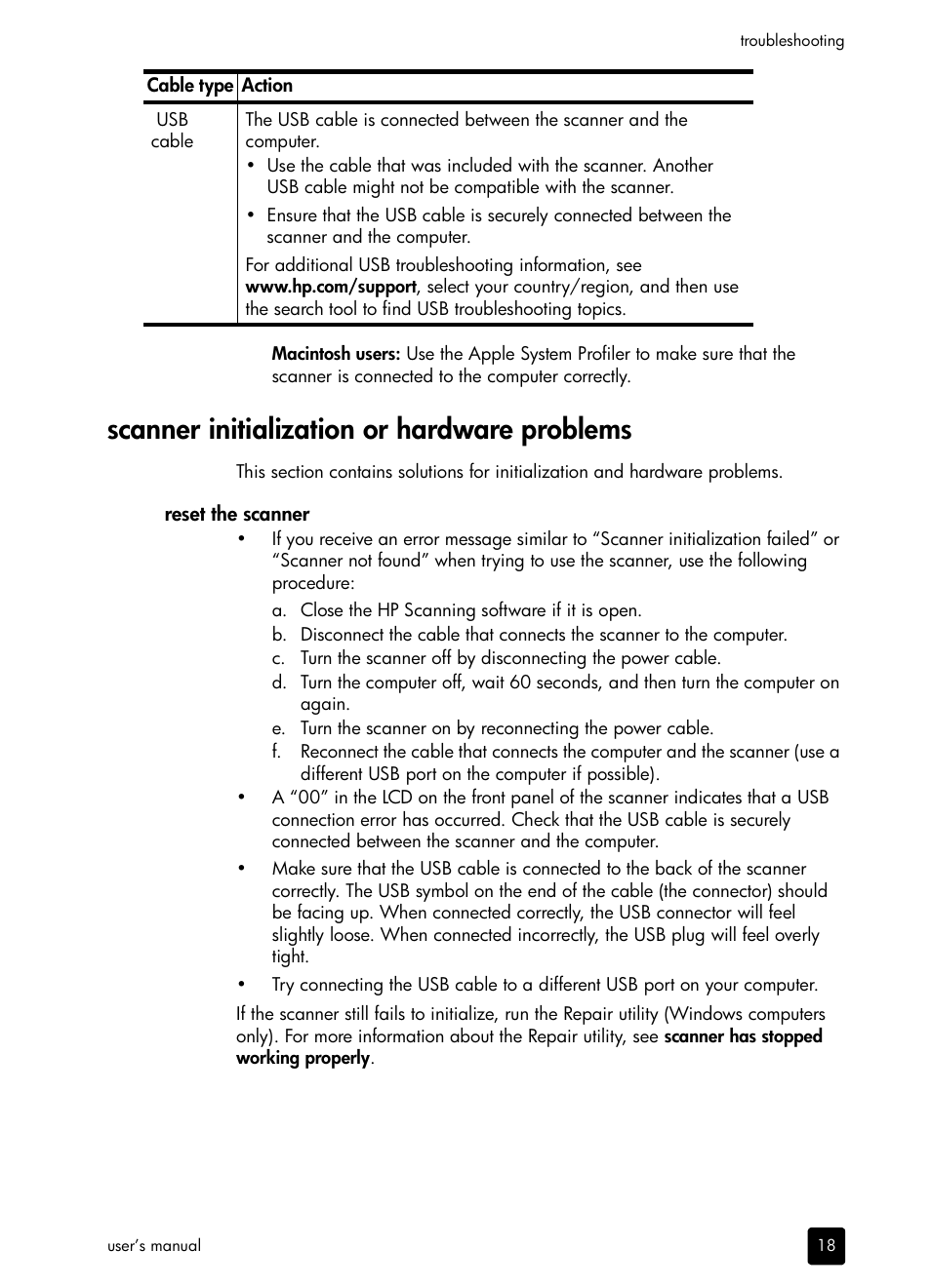 Scanner initialization or hardware problems | HP 5590 User Manual | Page 23 / 32