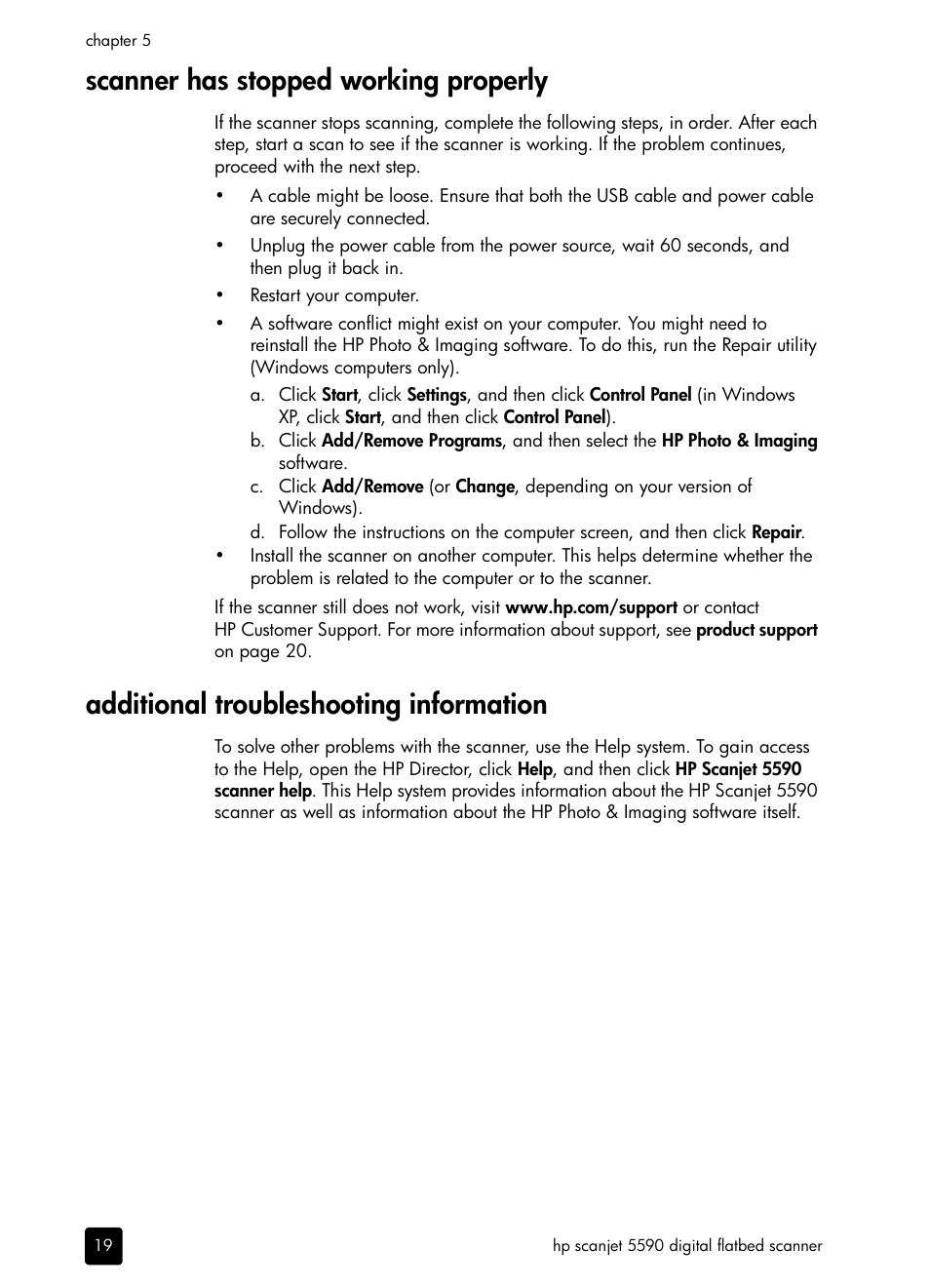 Scanner has stopped working properly, Additional troubleshooting information | HP 5590 User Manual | Page 24 / 32