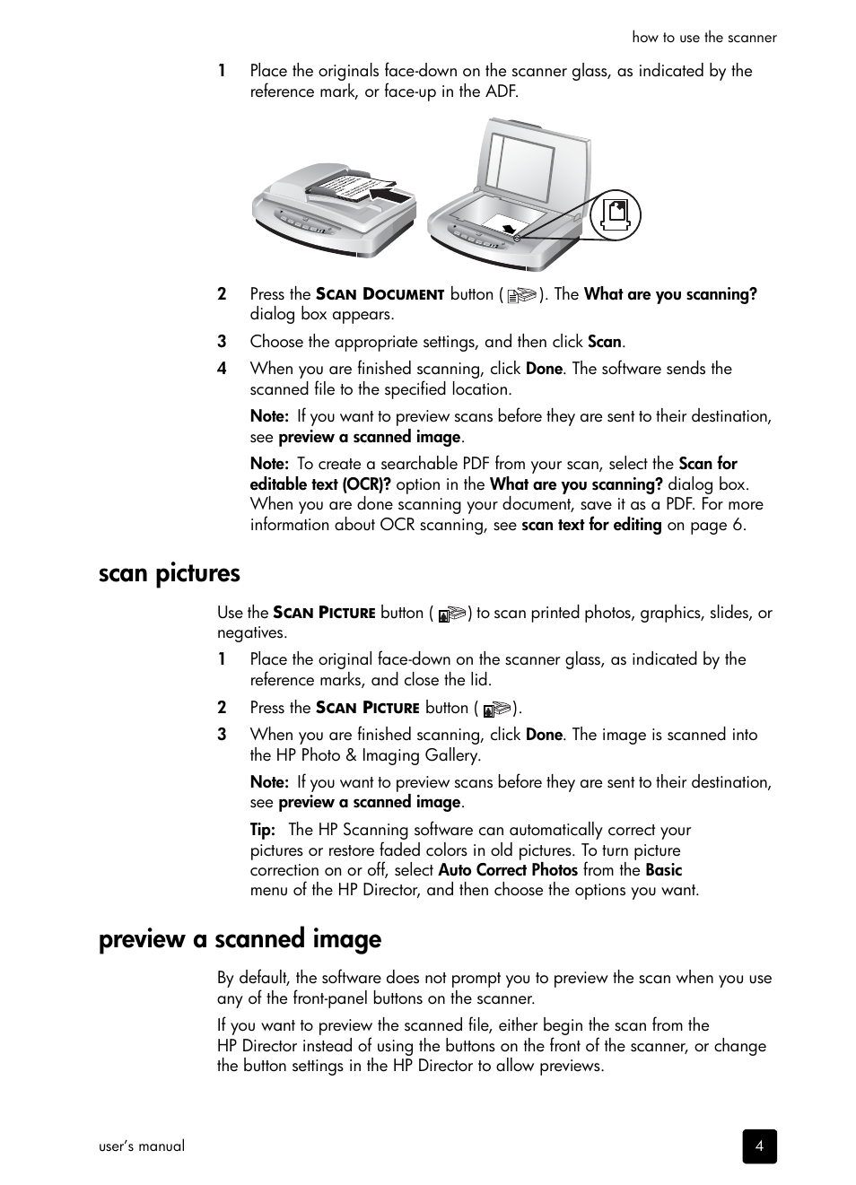 Scan pictures, Preview a scanned image, Scan pictures preview a scanned image | HP 5590 User Manual | Page 9 / 32