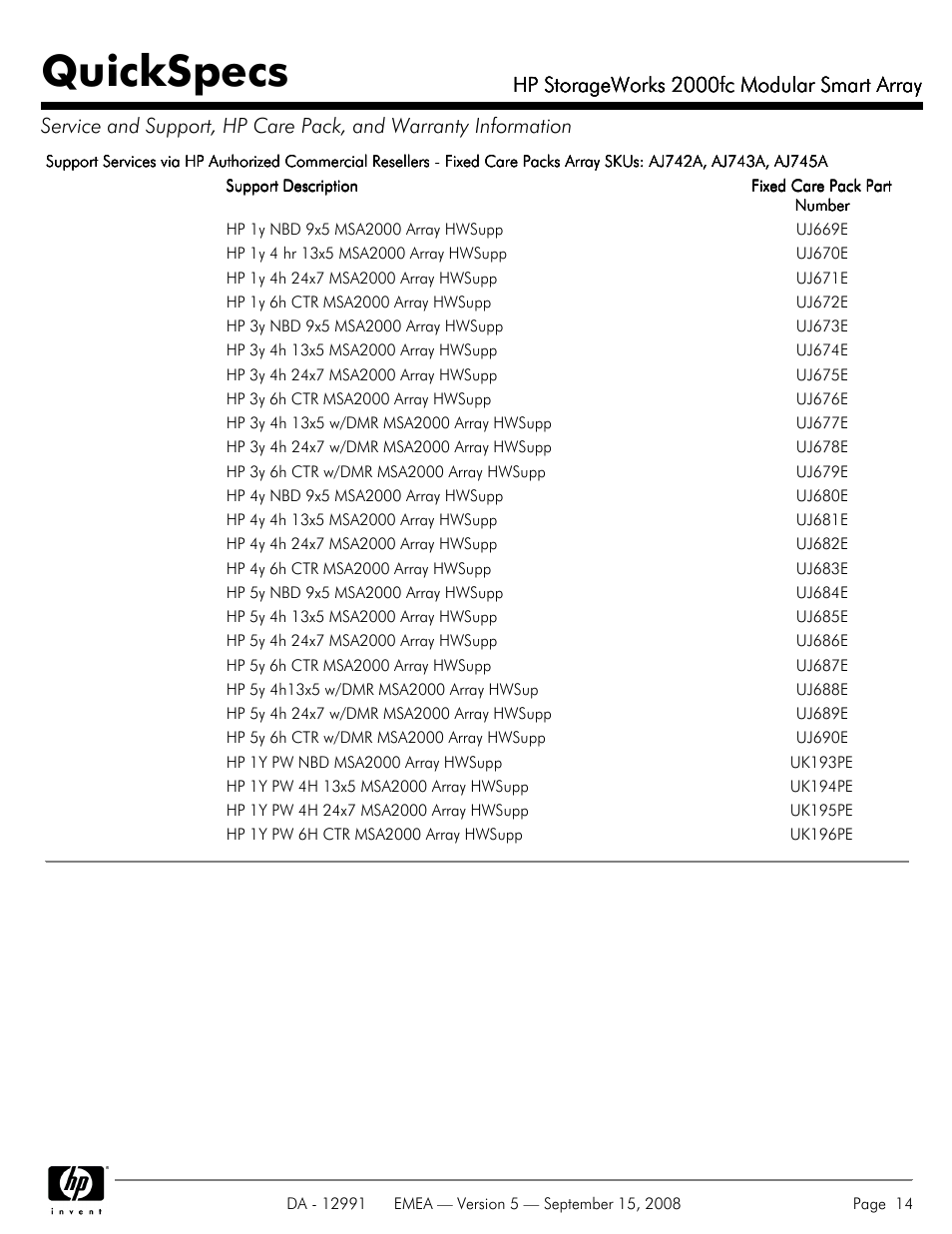 Quickspecs, Hp storageworks 2000fc modular smart array | HP 2000fc User Manual | Page 14 / 23
